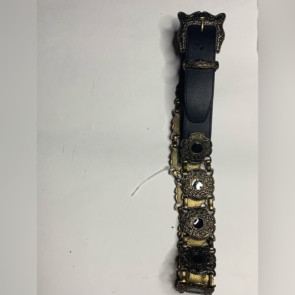 Paulith Vintage Marked Metal Conchos - Black Leather Ladies Belt 35 Inches EUC - Picture 11 of 12